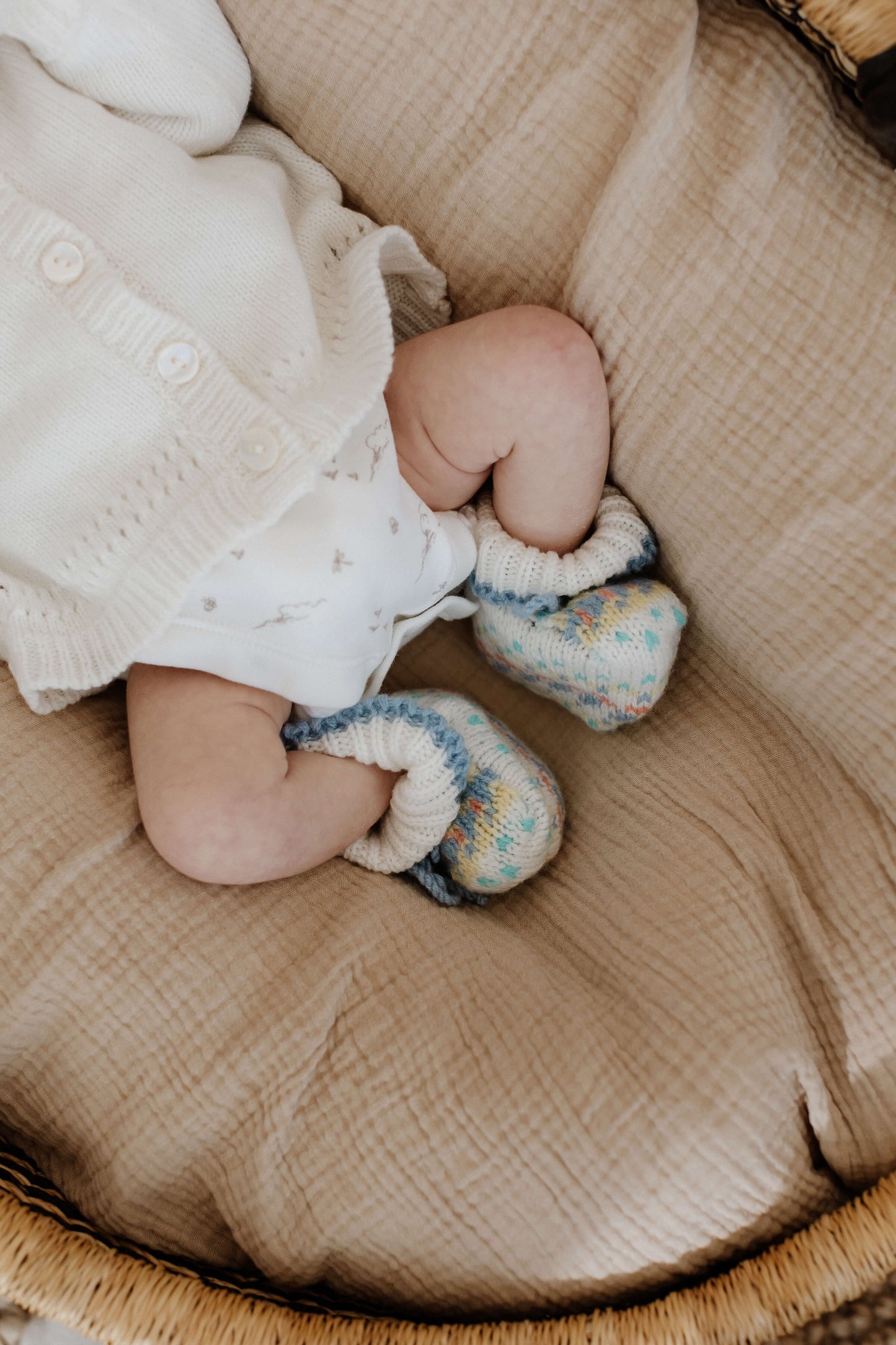 Johnstons of Elgin Baby Handknits SKYLINE (BLUE) Hand Knit Fairisle Cashmere Baby Booties JA000138SD0309
