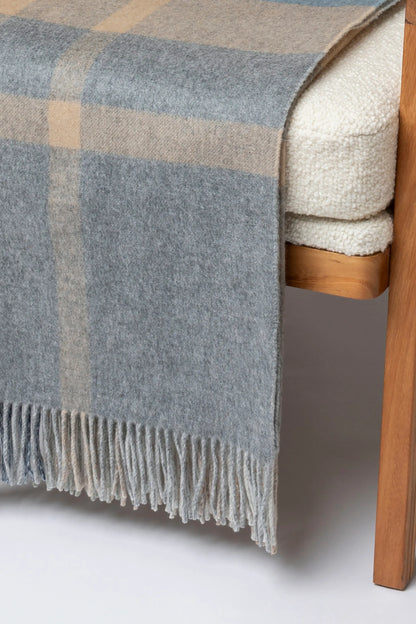 2025 Johnstons of Elgin Interiors Collection Birch Check Reversible Cashmere Throw on a grey background  WA000013RU7603ONE