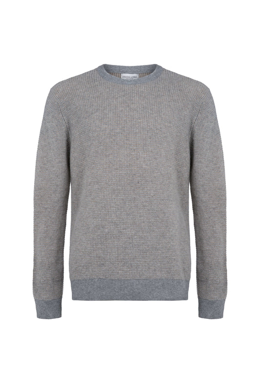 Johnstons of Elgin Mens Knitwear Light Grey & Oatmeal Textured Waffle Rib Cashmere Jumper KAA05042Q23703