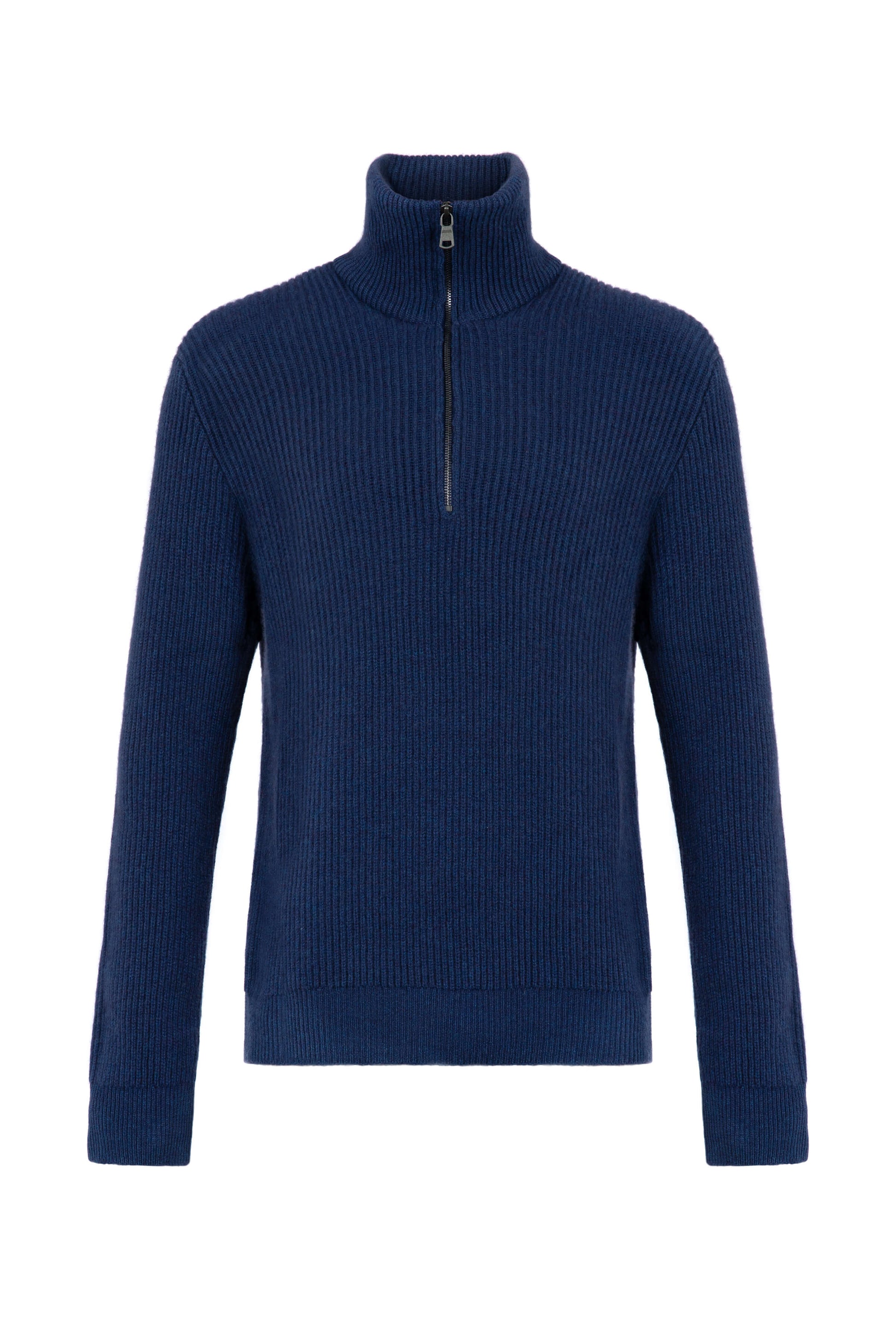 Johnstons of Elgin Men's Knitwear Ocean Blue Ribbed Cashmere Zip Neck KAA05112HD7244