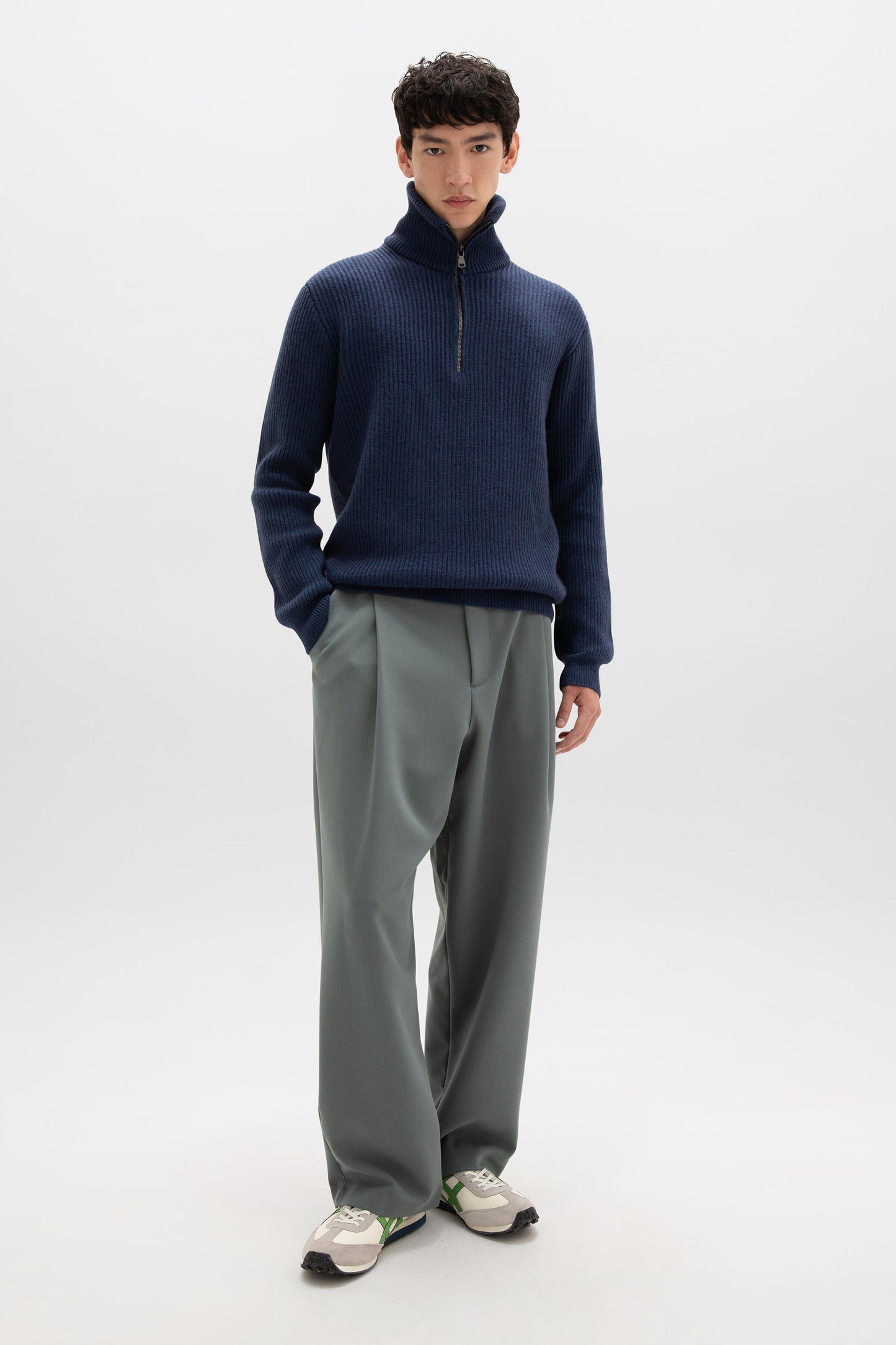 Johnstons of Elgin AW24 Men's Knitwear Ocean Ribbed Cashmere Zip Turtle Neck Jumper KAA05112HD7244