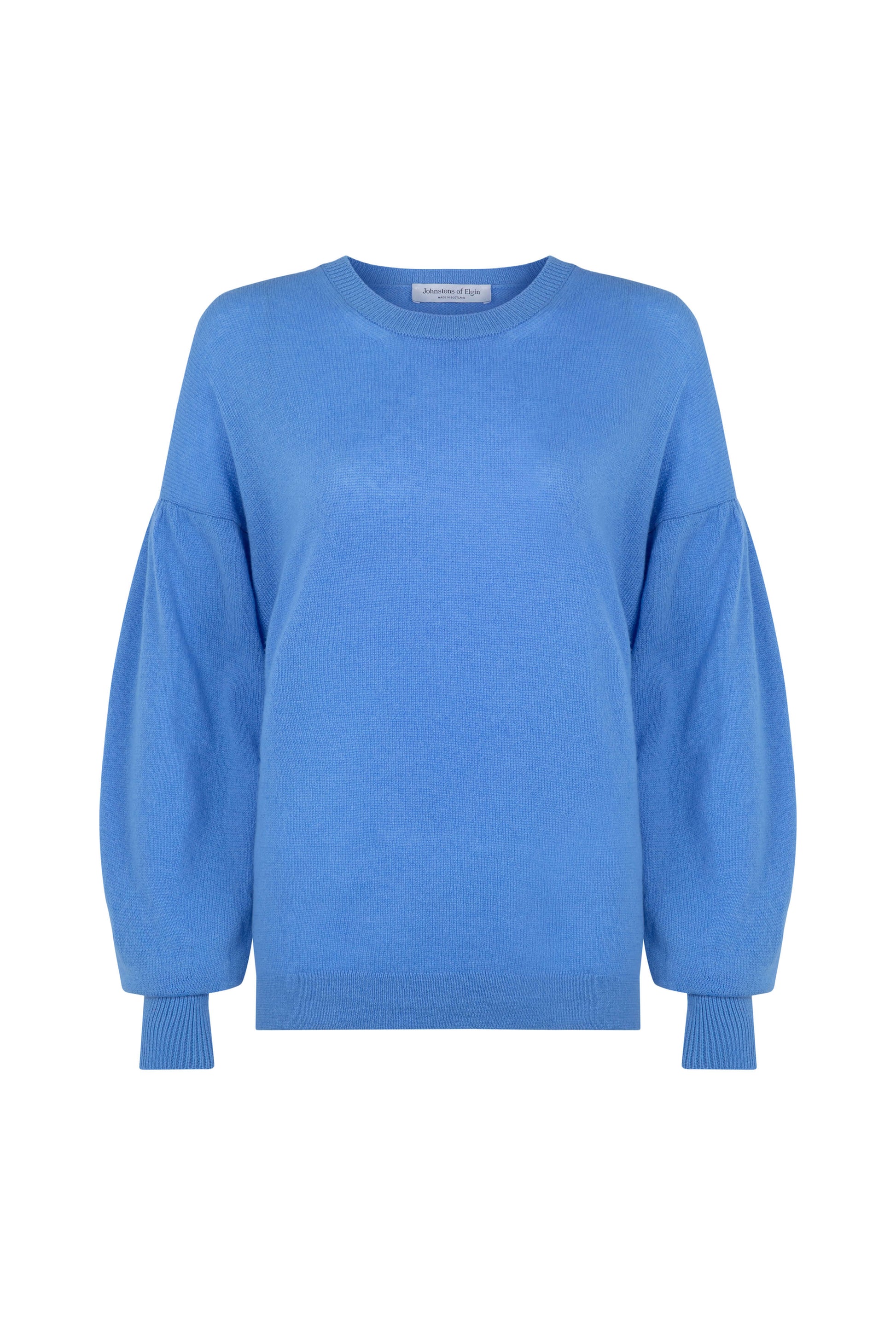 Johnstons of Elgin SS24 Women's Knitwear Skye Blue Balloon Sleeve Cashmere Sweater KAA05208SD4950