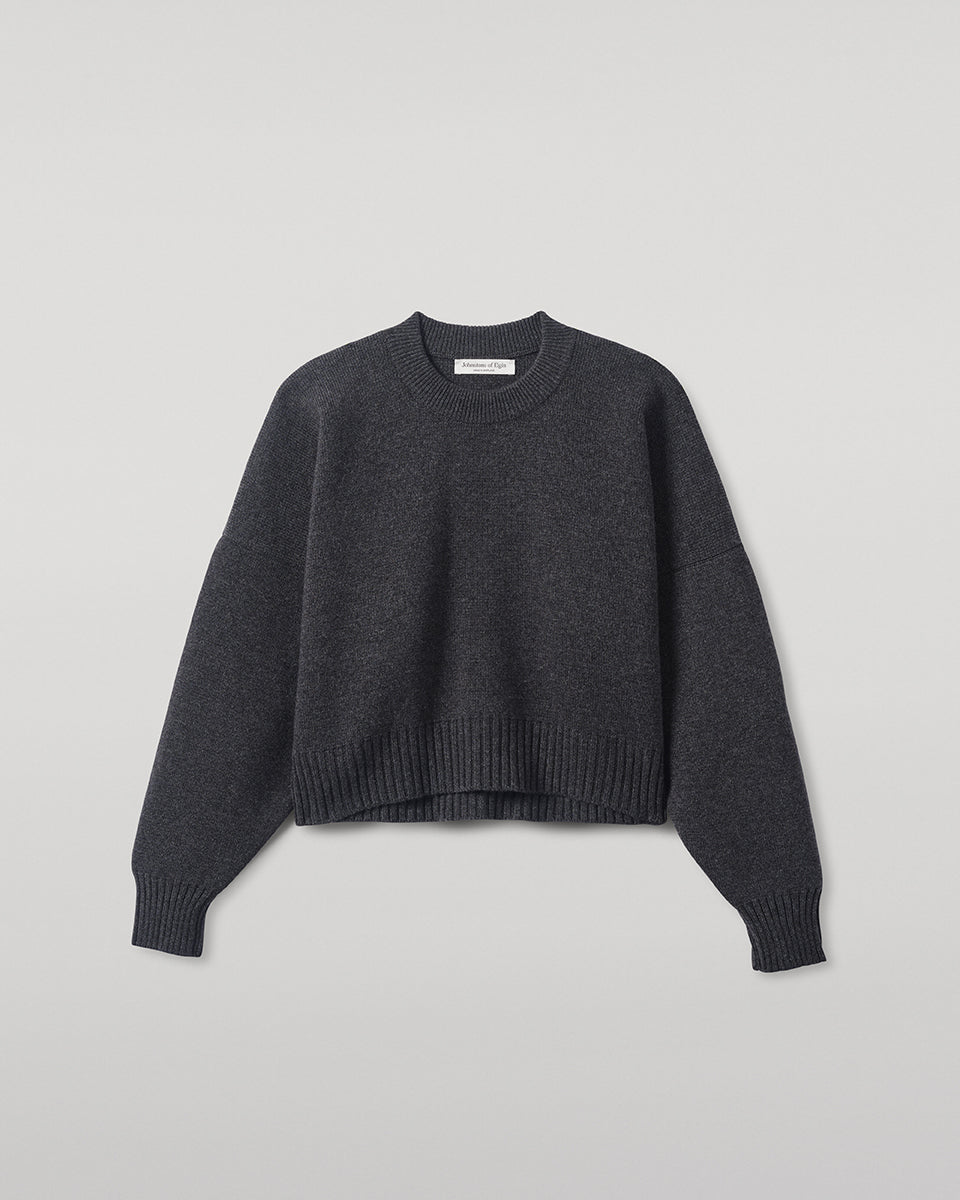 Johnstons of Elgin AW25 Women's Knitwear Charcoal Cropped Milano Grey Cashmere Jumper close up KAA05488HA7165