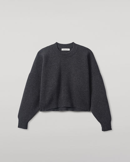 Johnstons of Elgin AW25 Women's Knitwear Charcoal Cropped Milano Grey Cashmere Jumper close up KAA05488HA7165