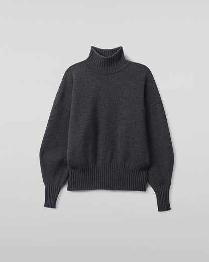 Johnstons of Elgin AW25 Women's Knitwear Charcoal High Neck Grey Cashmere Jumper close up KAA05585HA7165