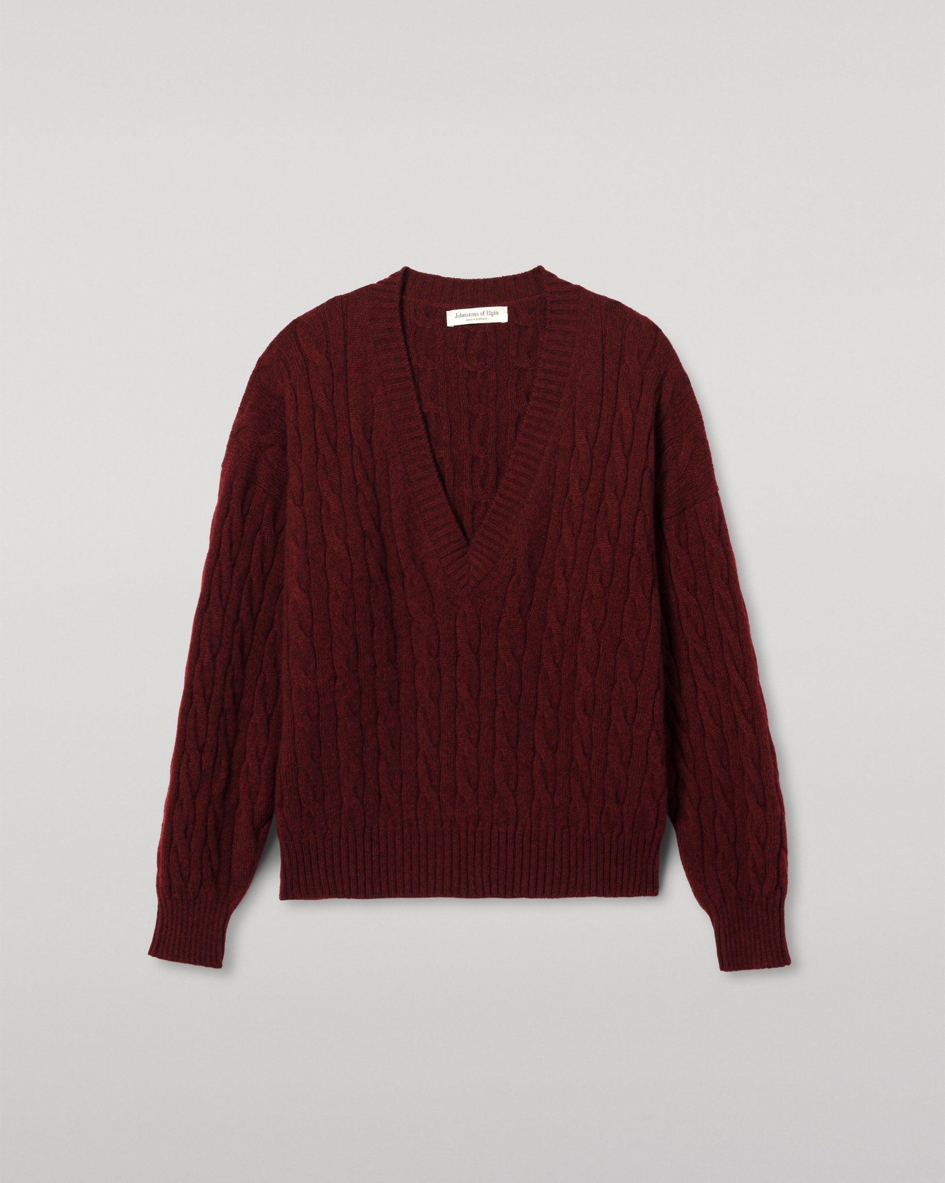 WOMENS KYLESKU DEEP VEE SWEATER RED FROM JOHNSTONS OF ELGIN KAA05728HE7068