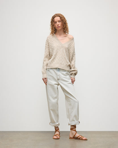 JOHNSTONS OF ELGIN WOMENS KYLESKU DEEP VEE SWEATER CREAM 100% CASHMERE KAA05728HA0396