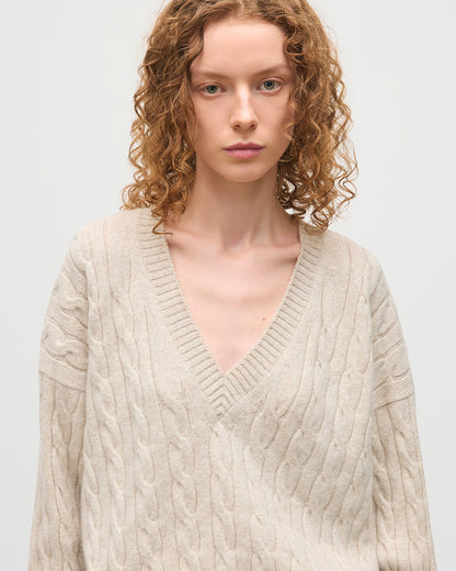 JOHNSTONS OF ELGIN WOMENS KYLESKU DEEP VEE SWEATER CREAM 100% CASHMERE KAA05728HA0396