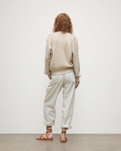 JOHNSTONS OF ELGIN WOMENS KYLESKU DEEP VEE SWEATER CREAM 100% CASHMERE KAA05728HA0396