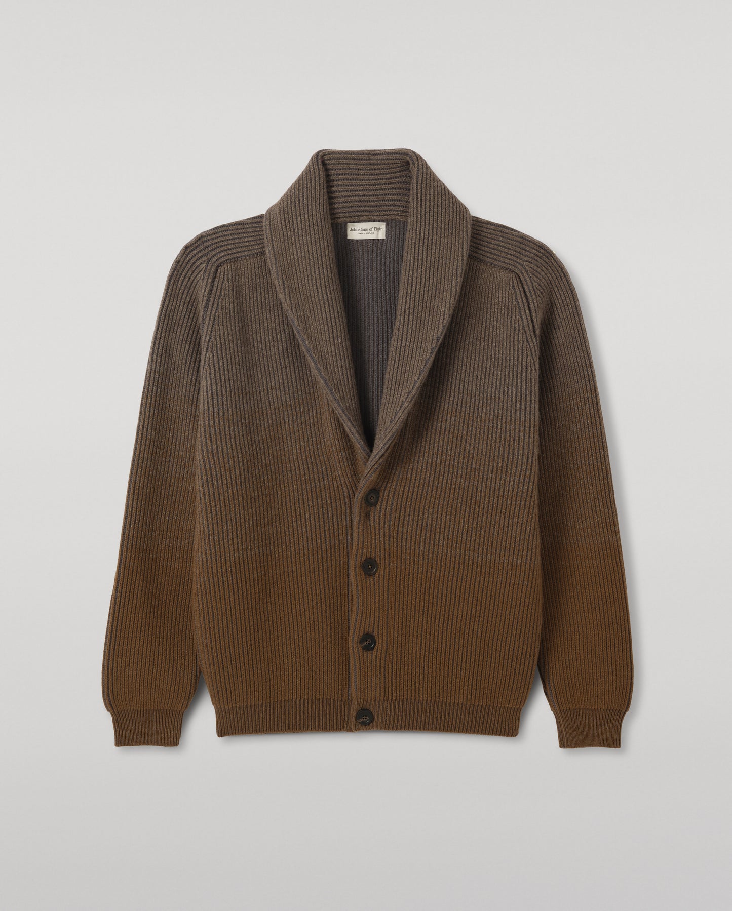 JOHNSTONS OF ELGIN PIONEER SHAWL CARDIGAN CASHMERE RIBBED OMBRE SHAWL COLLAR CARDIGAN - 6 PLY GREEN 100% CASHMERE KAA05750Q26319