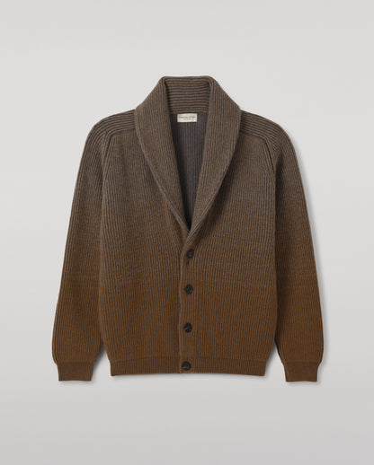 JOHNSTONS OF ELGIN PIONEER SHAWL CARDIGAN CASHMERE RIBBED OMBRE SHAWL COLLAR CARDIGAN - 6 PLY GREEN 100% CASHMERE KAA05750Q26319