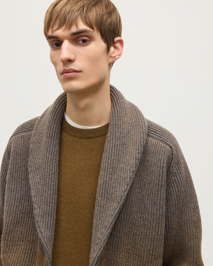 JOHNSTONS OF ELGIN PIONEER SHAWL CARDIGAN CASHMERE RIBBED OMBRE SHAWL COLLAR CARDIGAN - 6 PLY GREEN 100% CASHMERE KAA05750Q26319