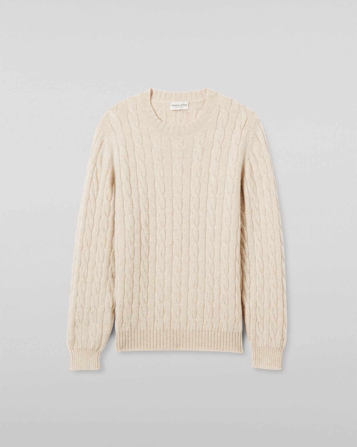 Johnstons of Elgin men's 100% cashmere cable sweater in natural KAA05754HA0396