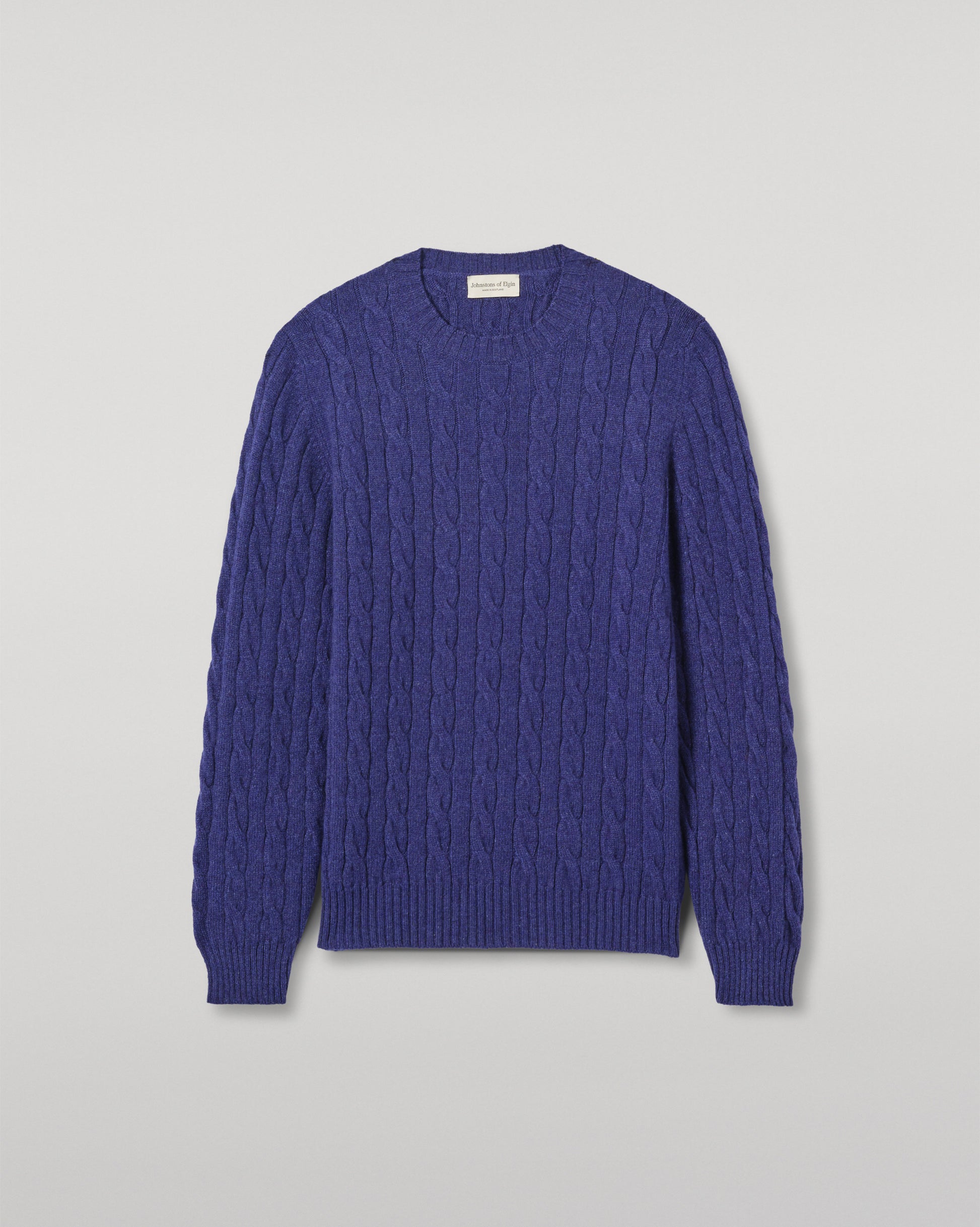 Johnstons of Elgin Men's 100% Cashmere Cable Sweater in Moray Blue KAA05754HD4490