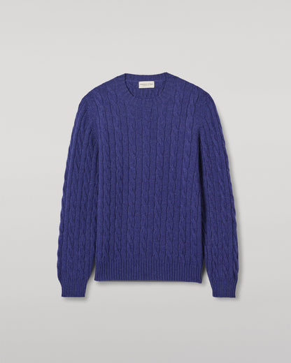 Johnstons of Elgin Men's 100% Cashmere Cable Sweater in Moray Blue KAA05754HD4490