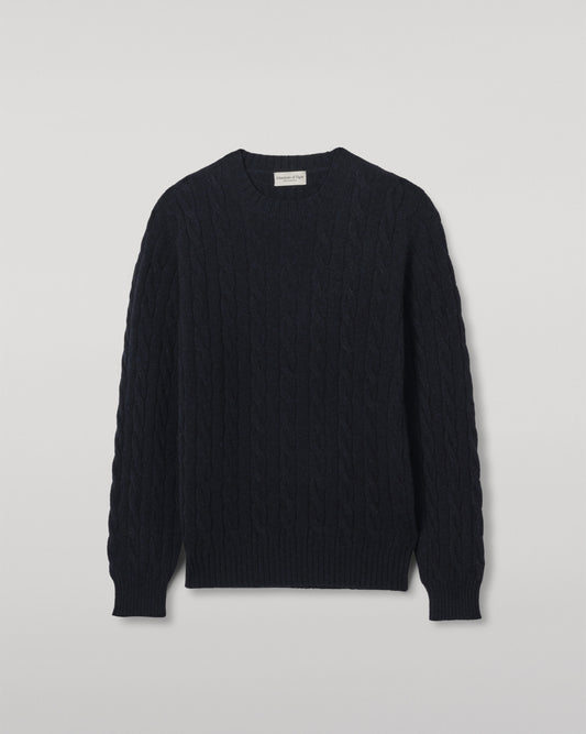 Johnstons of Elgin Men's 100% Cashmere Cable Sweater in Ink Blue KAA05754HD7347