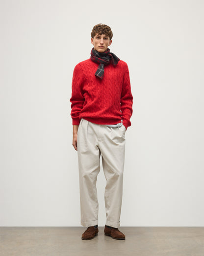 JOHNSTONS OF ELGIN CALDER CREW SWEATER CASHMERE CABLE CREW SWEATER RED 100% CASHMERE KAA05754HE4390