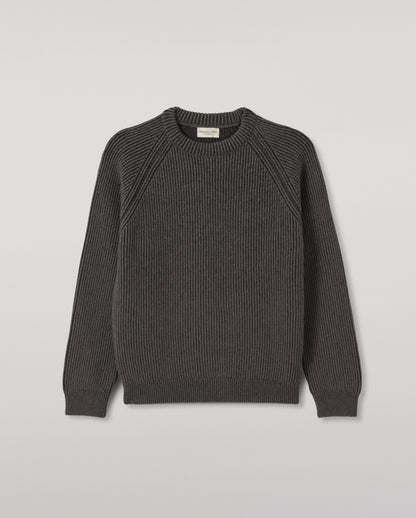 JOHNSTONS OF ELGIN PIONEER CREW SWEATER CASHMERE RIBBED OMBRE CREW NECK SWEATER - 6 PLY GREY 100% CASHMERE KAA05954Q26322