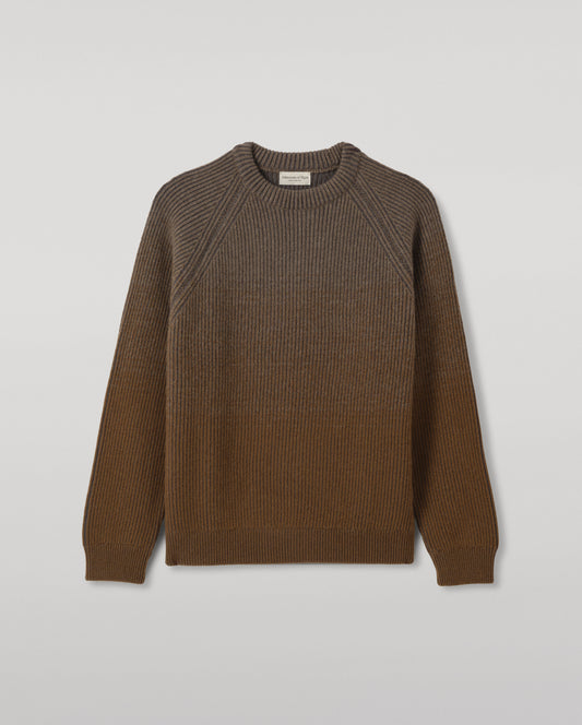 JOHNSTONS OF ELGIN PIONEER CREW SWEATER CASHMERE RIBBED OMBRE CREW NECK SWEATER - 6 PLY GREEN 100% CASHMERE KAA05954Q26323
