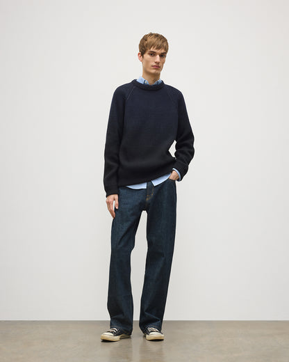 JOHNSTONS OF ELGIN PIONEER CREW SWEATER CASHMERE RIBBED OMBRE CREW NECK SWEATER - 6 PLY BLACK 100% CASHMERE KAA05954Q26321