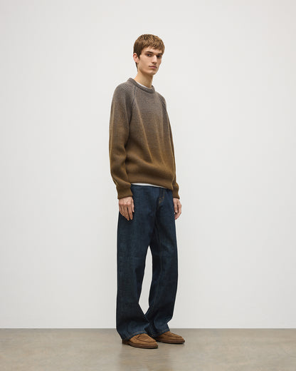 JOHNSTONS OF ELGIN PIONEER CREW SWEATER CASHMERE RIBBED OMBRE CREW NECK SWEATER - 6 PLY GREEN 100% CASHMERE KAA05954Q26323