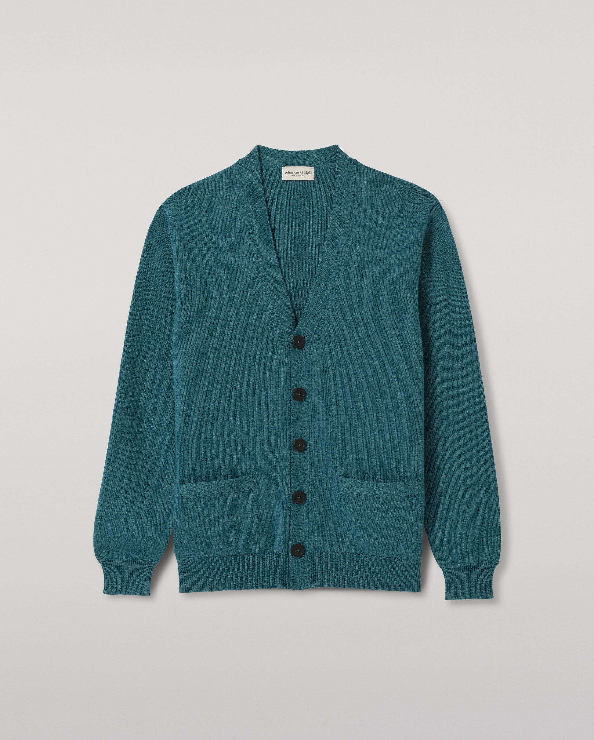 JOHNSTONS OF ELGIN REDPATH VEE NECK CARDIGAN CASHMERE VEE NECK CARDIGAN - 4 PLY GREEN 100% CASHMERE KAA05962HC4327
