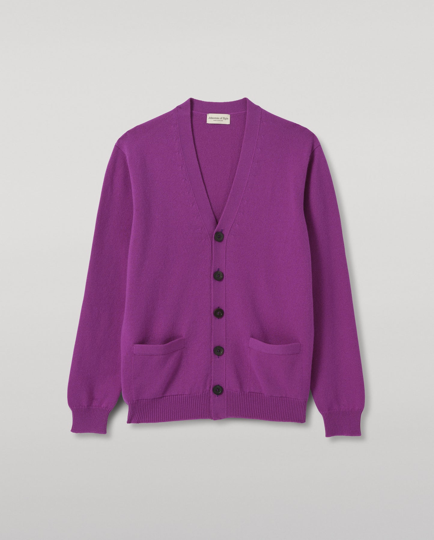 JOHNSTONS OF ELGIN REDPATH VEE NECK CARDIGAN CASHMERE VEE NECK CARDIGAN - 4 PLY PURPLE 100% CASHMERE KAA05962SD5371