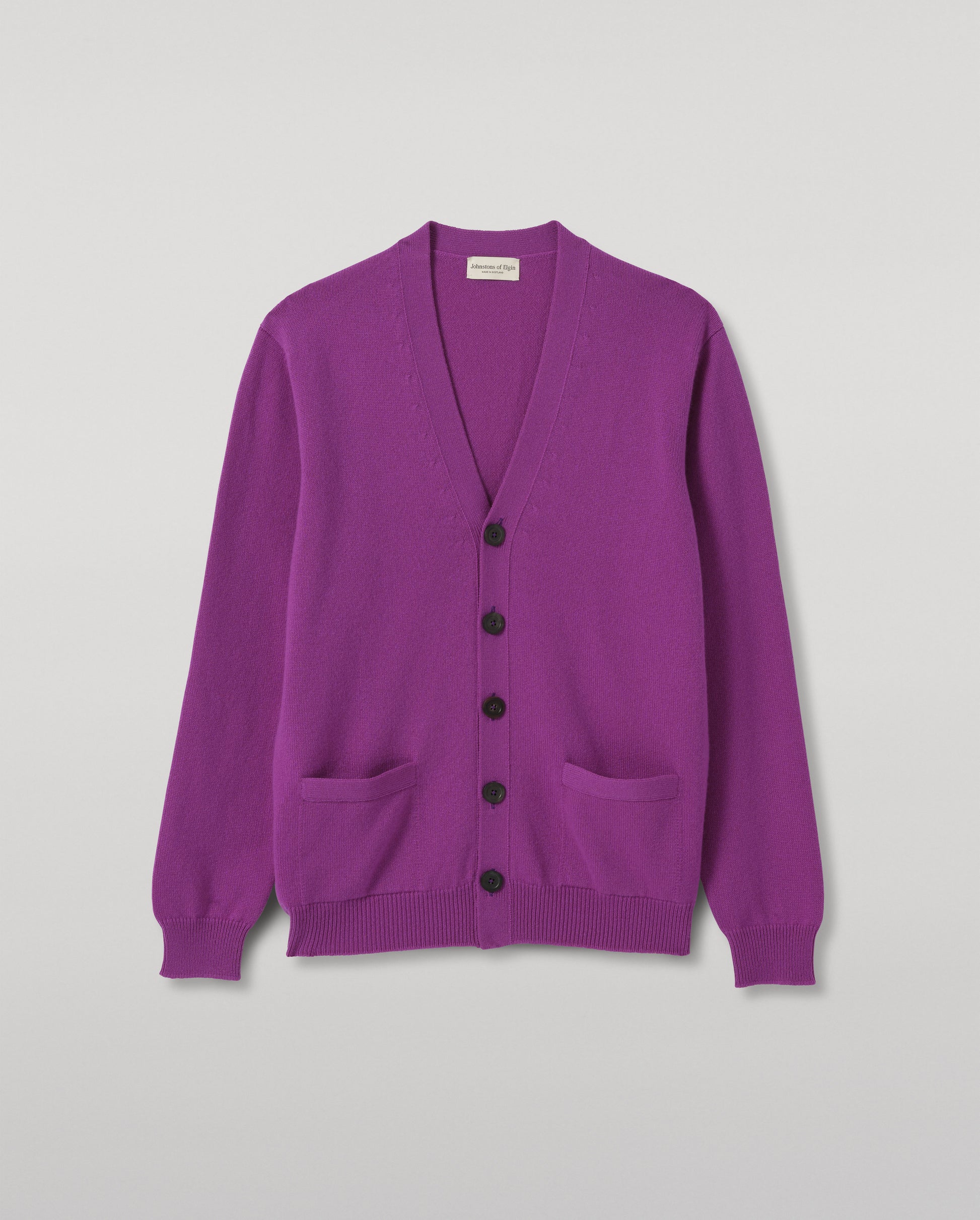 JOHNSTONS OF ELGIN REDPATH VEE NECK CARDIGAN CASHMERE VEE NECK CARDIGAN - 4 PLY PURPLE 100% CASHMERE KAA05962SD5371