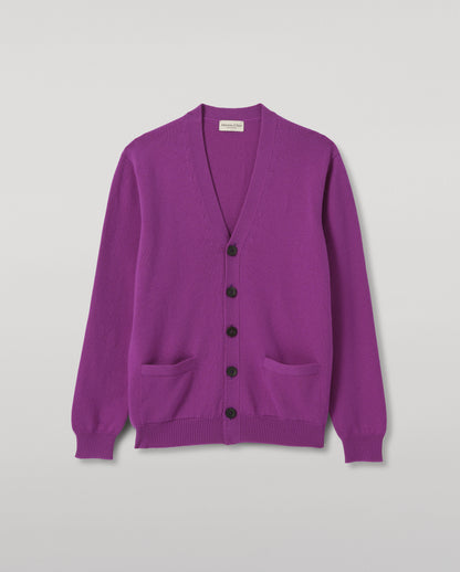 JOHNSTONS OF ELGIN REDPATH VEE NECK CARDIGAN CASHMERE VEE NECK CARDIGAN - 4 PLY PURPLE 100% CASHMERE KAA05962SD5371