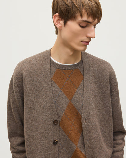 JOHNSTONS OF ELGIN REDPATH VEE NECK CARDIGAN CASHMERE VEE NECK CARDIGAN - 4 PLY BROWN 100% CASHMERE KAA05962HB7128