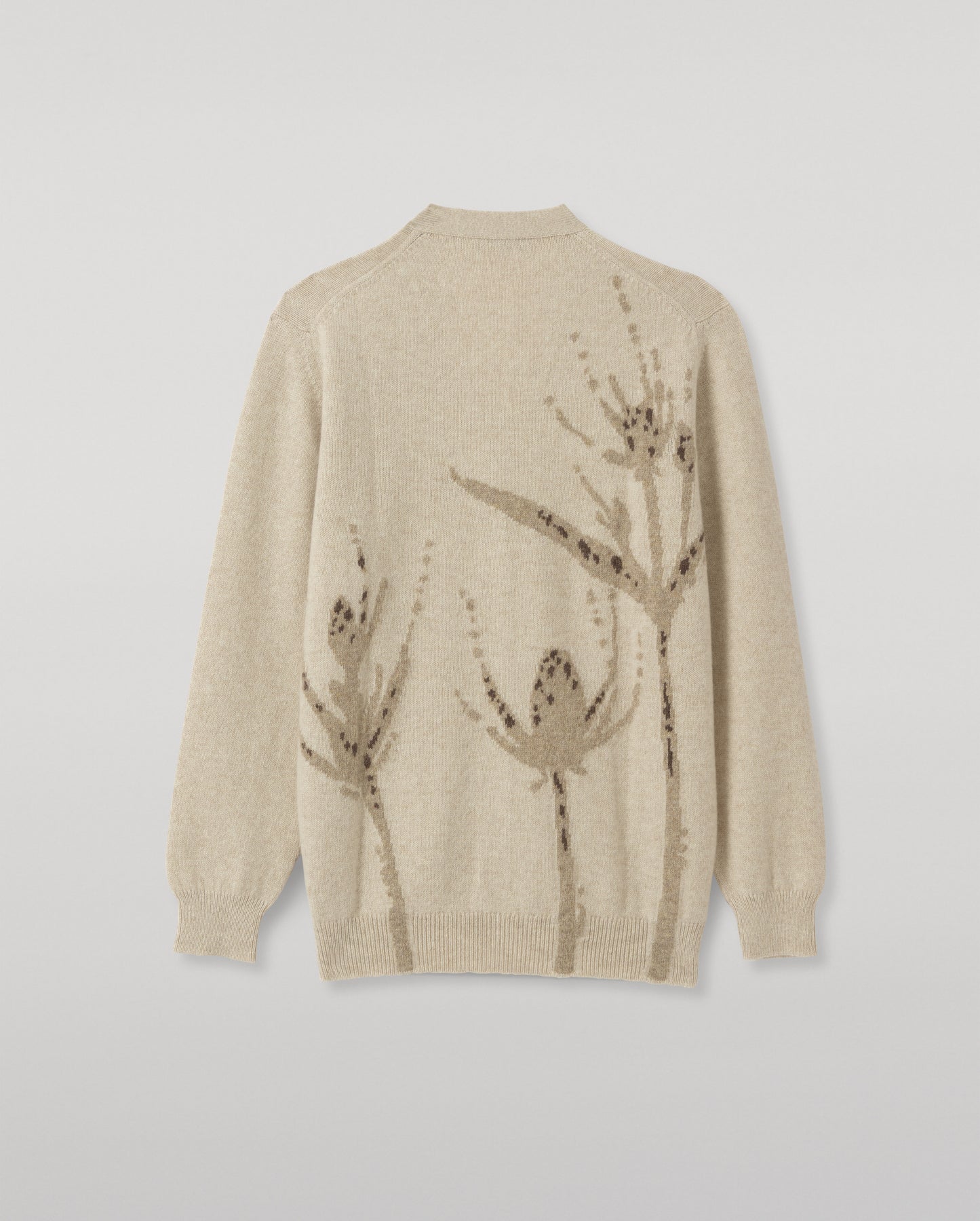 JOHNSTONS OF ELGIN WILD THISTLE INTARSIA CARDIGAN CASHMERE THISTLE INTARSIA VEE NECK CARDIGAN WITH POCKETS CREAM 100% CASHMERE KAA05974JU1659