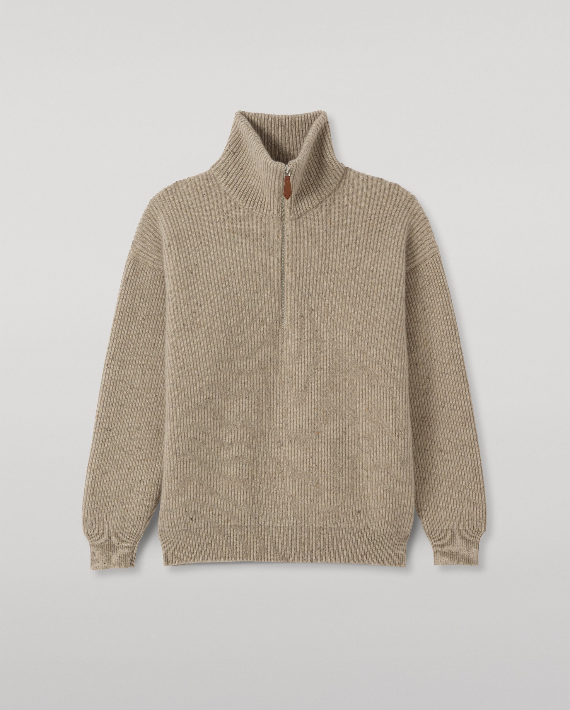 JOHNSTONS OF ELGIN KINNAIRD HALF ZIP SWEATER DONEGAL CASHMERE RIBBED ZIP NECK SWEATER CREAM 100% CASHMERE KAA05985HA0397