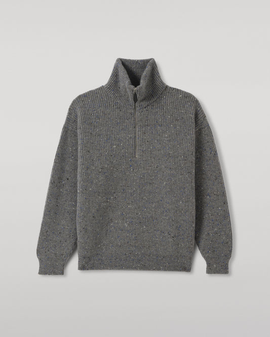 JOHNSTONS OF ELGIN KINNAIRD HALF ZIP SWEATER DONEGAL CASHMERE RIBBED ZIP NECK SWEATER GREY 100% CASHMERE KAA05985HA4270