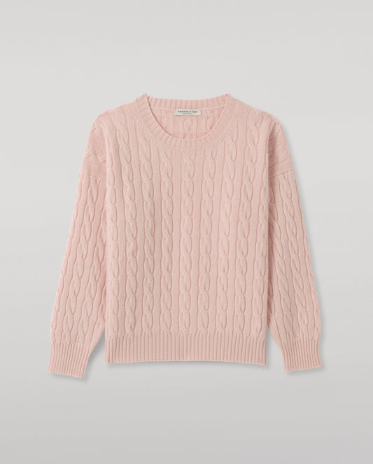 JOHNSTONS OF ELGIN KYLESKU CREW SWEATER CASHMERE CABLE ROUND NECK SWEATER LIGHT PINK 100% CASHMERE KAA06028SE5378XS