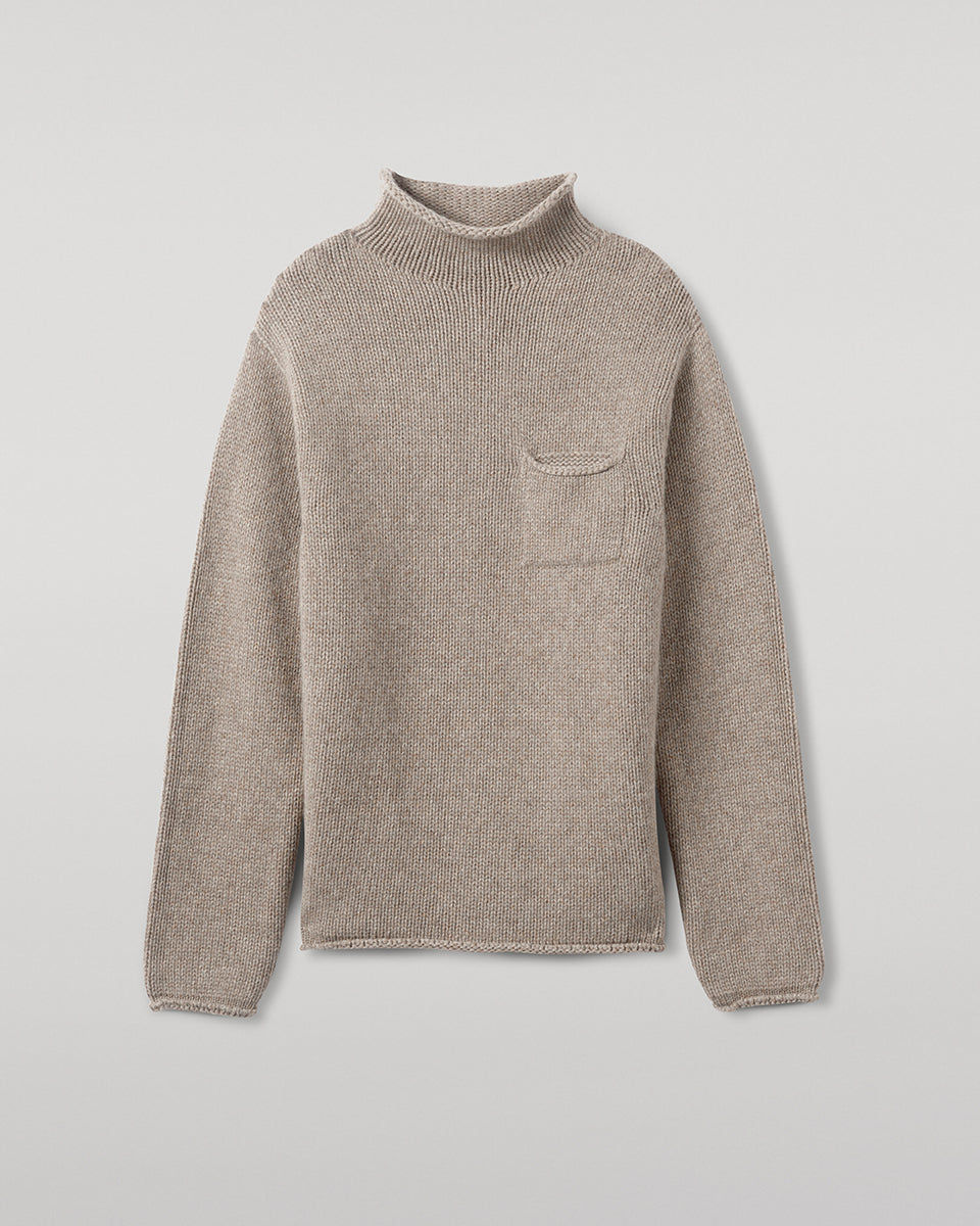 Johnstons of Elgin  Men's Knitwear Ash Brown Cashmere Turtleneck Jumper details KAB05484HB4334