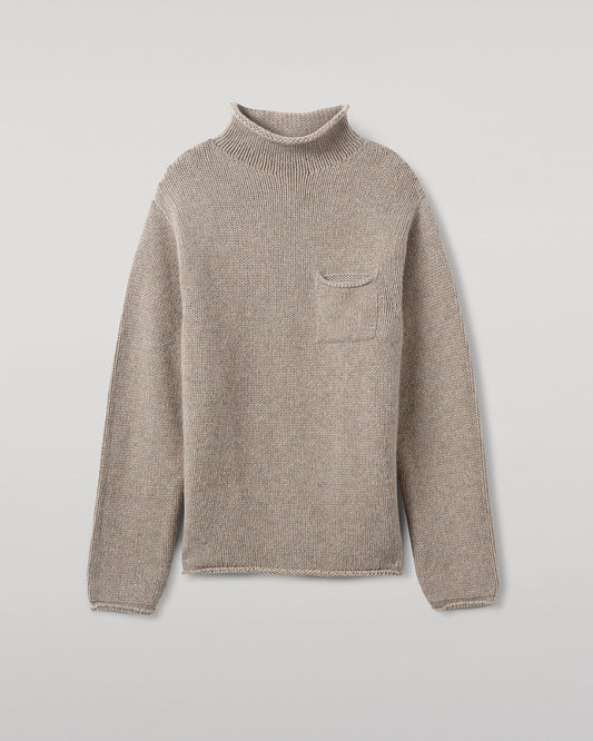 Johnstons of Elgin  Men's Knitwear Ash Brown Cashmere Turtleneck Jumper details KAB05484HB4334