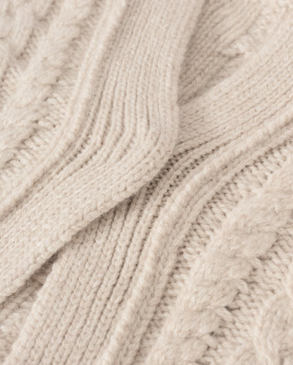 JOHNSTONS OF ELGIN MABEL VEE CARDIGAN CASHMERE ARAN CABLE VEE NECK CARDIGAN DETAIL ON BACK CREAM 100% CASHMERE KAB05982HA0396