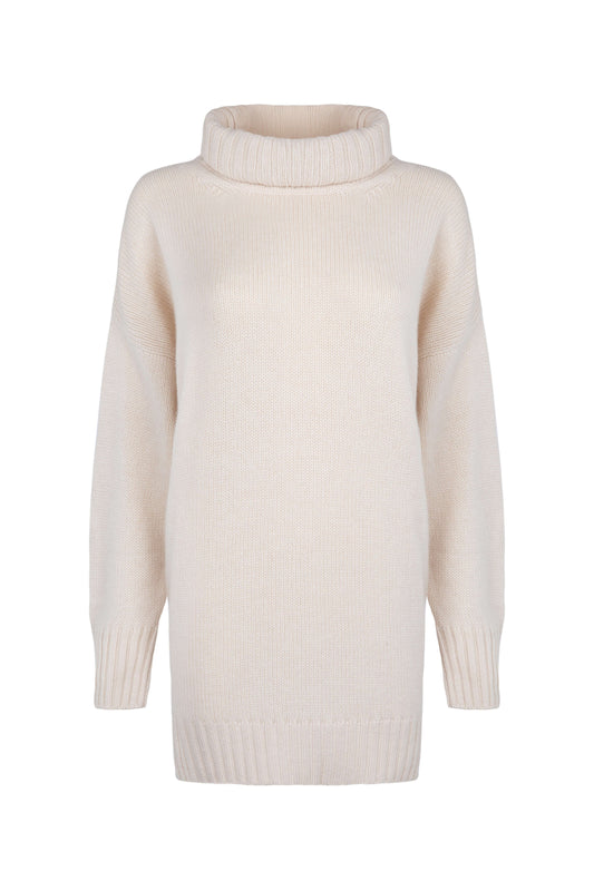 Oversized Cashmere Roll Neck Cream Jumper