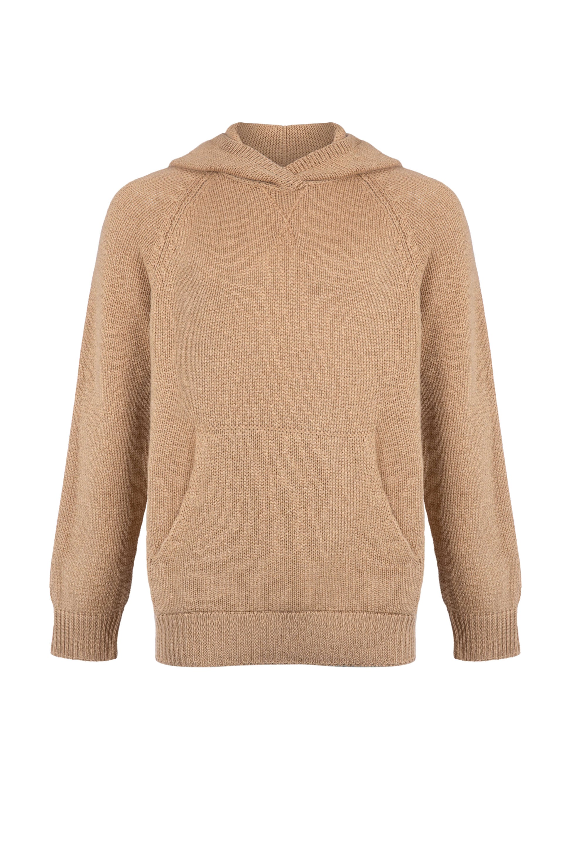 Johnstons of Elgin Men's Knitwear Camel Kangaroo Pocket Cashmere Hoodie KAC05156HB4315