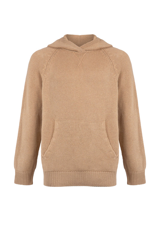 Johnstons of Elgin Men's Knitwear Camel Kangaroo Pocket Cashmere Hoodie KAC05156HB4315