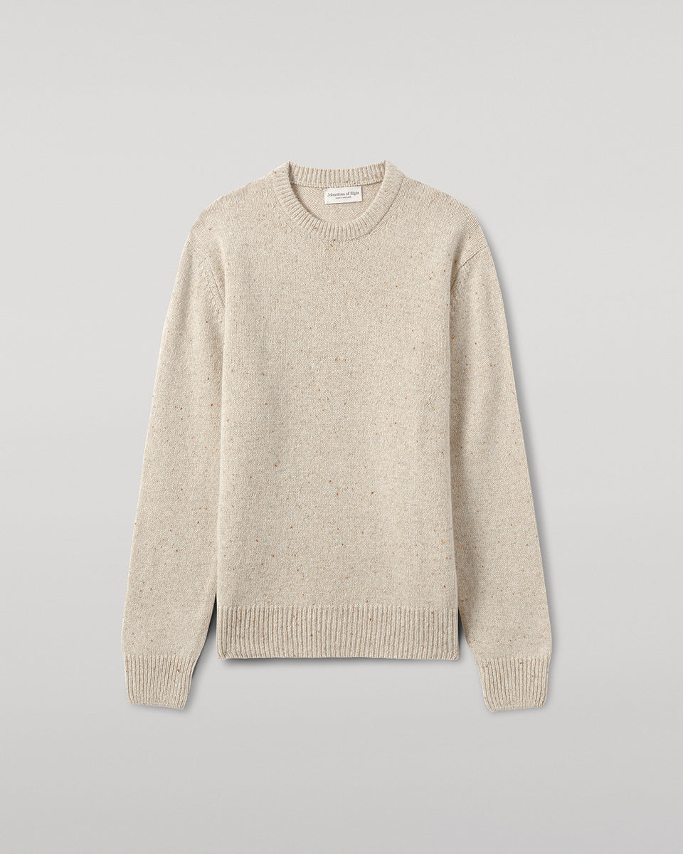 Johnstons of Elgin AW25 Men's Knitwear Cream Dun Donegal Cream Donegal Cashmere Marl Jumper Close up KAC05287006334
