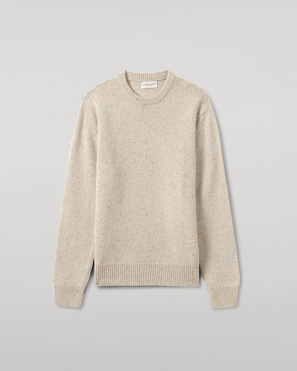 Johnstons of Elgin AW25 Men's Knitwear Cream Dun Donegal Cream Donegal Cashmere Marl Jumper Close up KAC05287006334