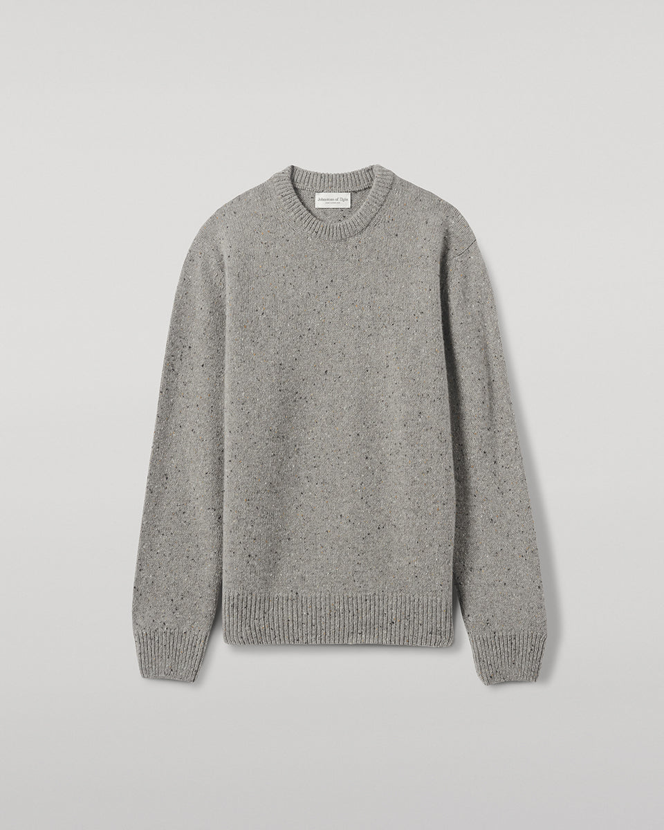 Johnstons of Elgin AW25 Men's Knitwear Peregrine Donegal Grey Donegal Cashmere Marl Jumper Details KAC05287006335