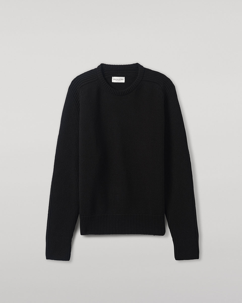 Johnstons of Elgin AW25 Men's Knitwear Black Ribbed Black Cashmere Jumper KAC05540SA7210