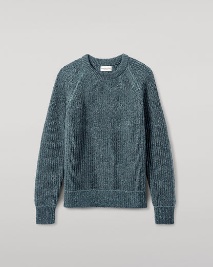 Johnstons of Elgin AW25 Men's Knitwear Storm Donegal & Seascape Ribbed Donegal Cashmere Blue Jumper Details  KAC05581Q25392