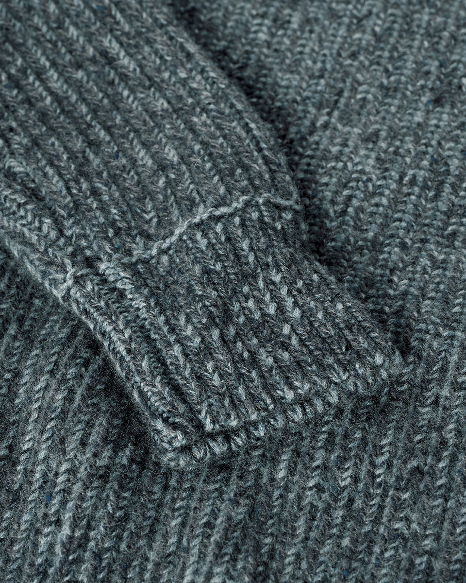 Johnstons of Elgin AW25 Men's Knitwear Storm Donegal & Seascape Ribbed Donegal Cashmere Blue Jumper Details  KAC05581Q25392