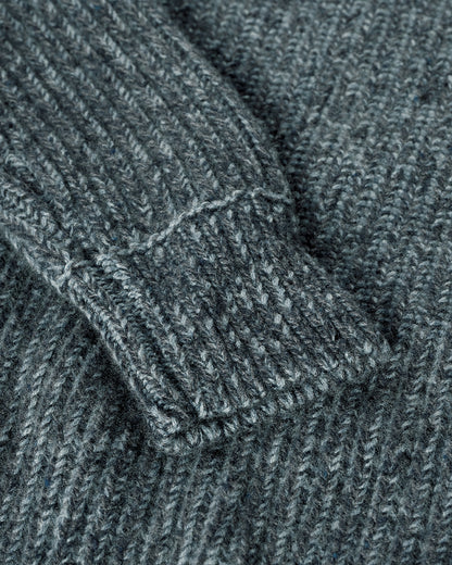 Johnstons of Elgin AW25 Men's Knitwear Storm Donegal & Seascape Ribbed Donegal Cashmere Blue Jumper Details  KAC05581Q25392