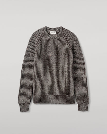 Johnstons of Elgin AW25 Men's Knitwear Peregrine Donegal & Molasses Ribbed Donegal Cashmere Grey Jumper Details  KAC05581Q25393