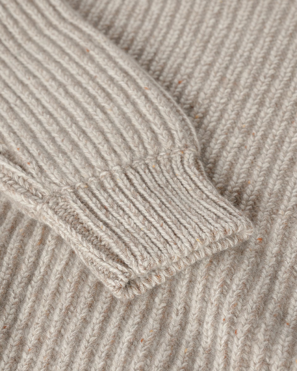 Johnstons of Elgin AW25 Men's Knitwear Cream Dun Donegal & Ash Ribbed Donegal Cashmere Cream Jumper KAC05581Q25394