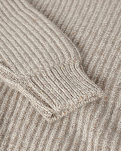 Johnstons of Elgin AW25 Men's Knitwear Cream Dun Donegal & Ash Ribbed Donegal Cashmere Cream Jumper KAC05581Q25394